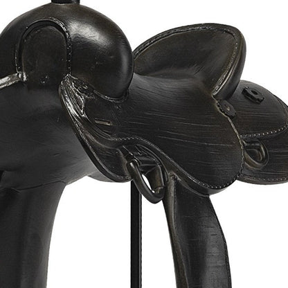 16" Black Metal and Resin Western Horse Saddle Tabletop Sculpture HomeRoots