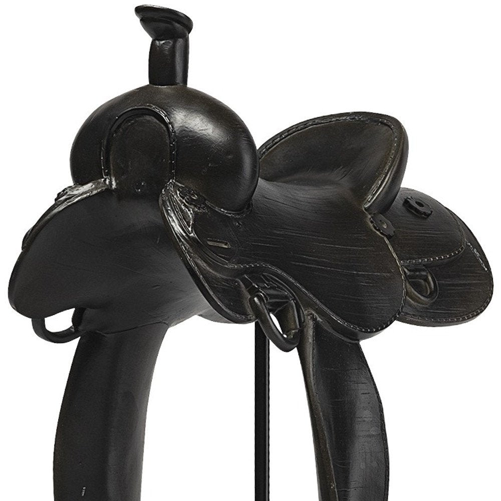 16" Black Metal and Resin Western Horse Saddle Tabletop Sculpture HomeRoots