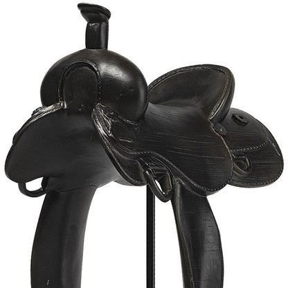 16" Black Metal and Resin Western Horse Saddle Tabletop Sculpture HomeRoots