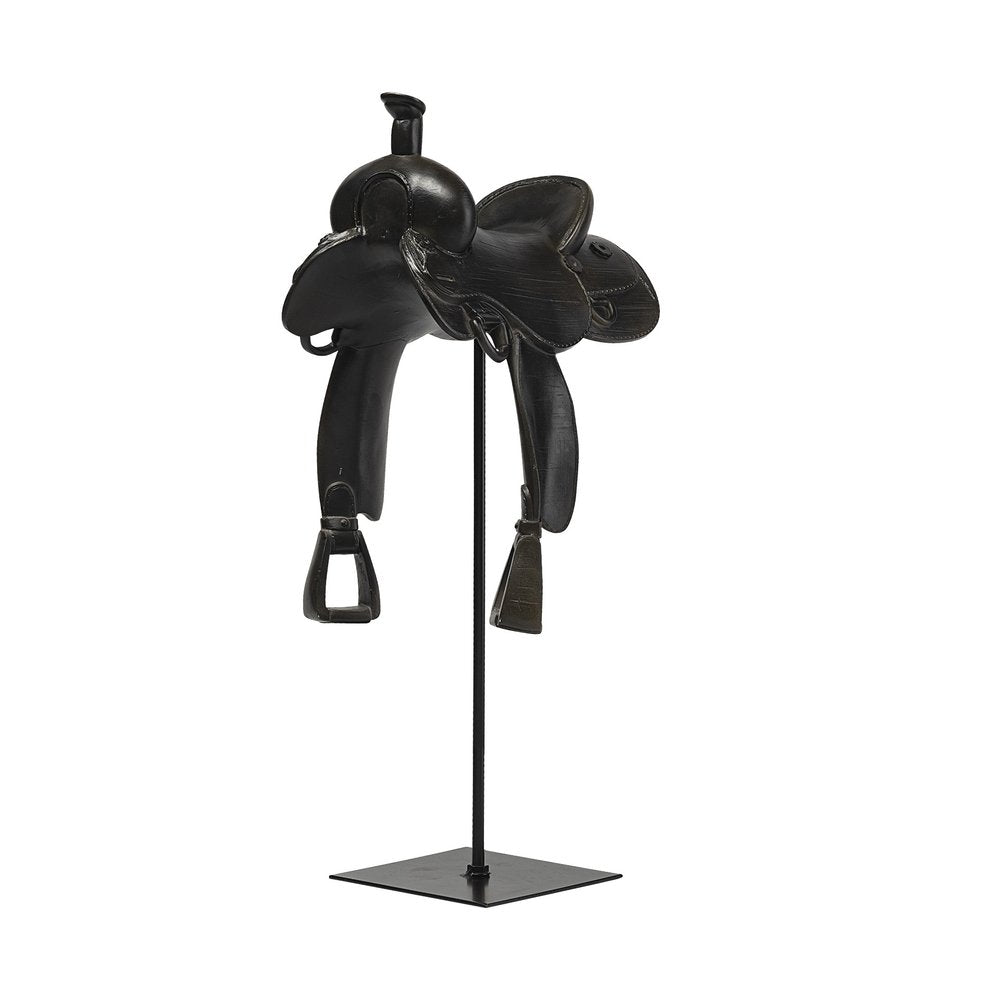 16" Black Metal and Resin Western Horse Saddle Tabletop Sculpture — view 1