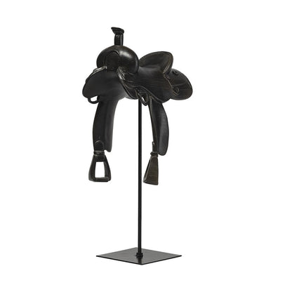 16" Black Metal and Resin Western Horse Saddle Tabletop Sculpture HomeRoots