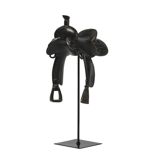 16" Black Metal and Resin Western Horse Saddle Tabletop Sculpture HomeRoots