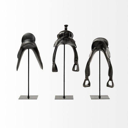 16" Black Metal and Resin Western Horse Saddle Tabletop Sculpture HomeRoots