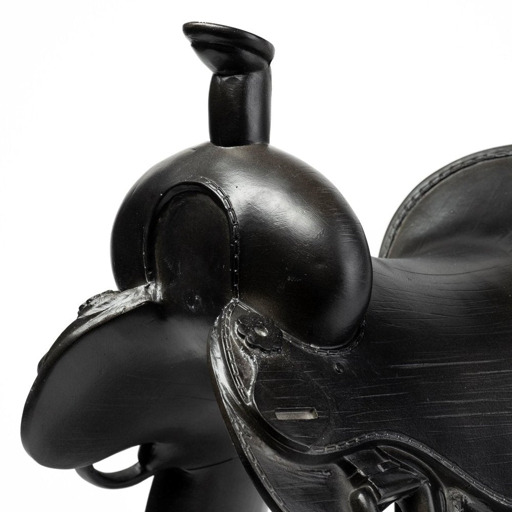 16" Black Metal and Resin Western Horse Saddle Tabletop Sculpture HomeRoots