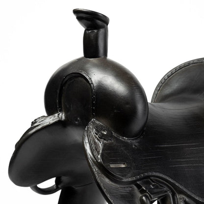 16" Black Metal and Resin Western Horse Saddle Tabletop Sculpture HomeRoots
