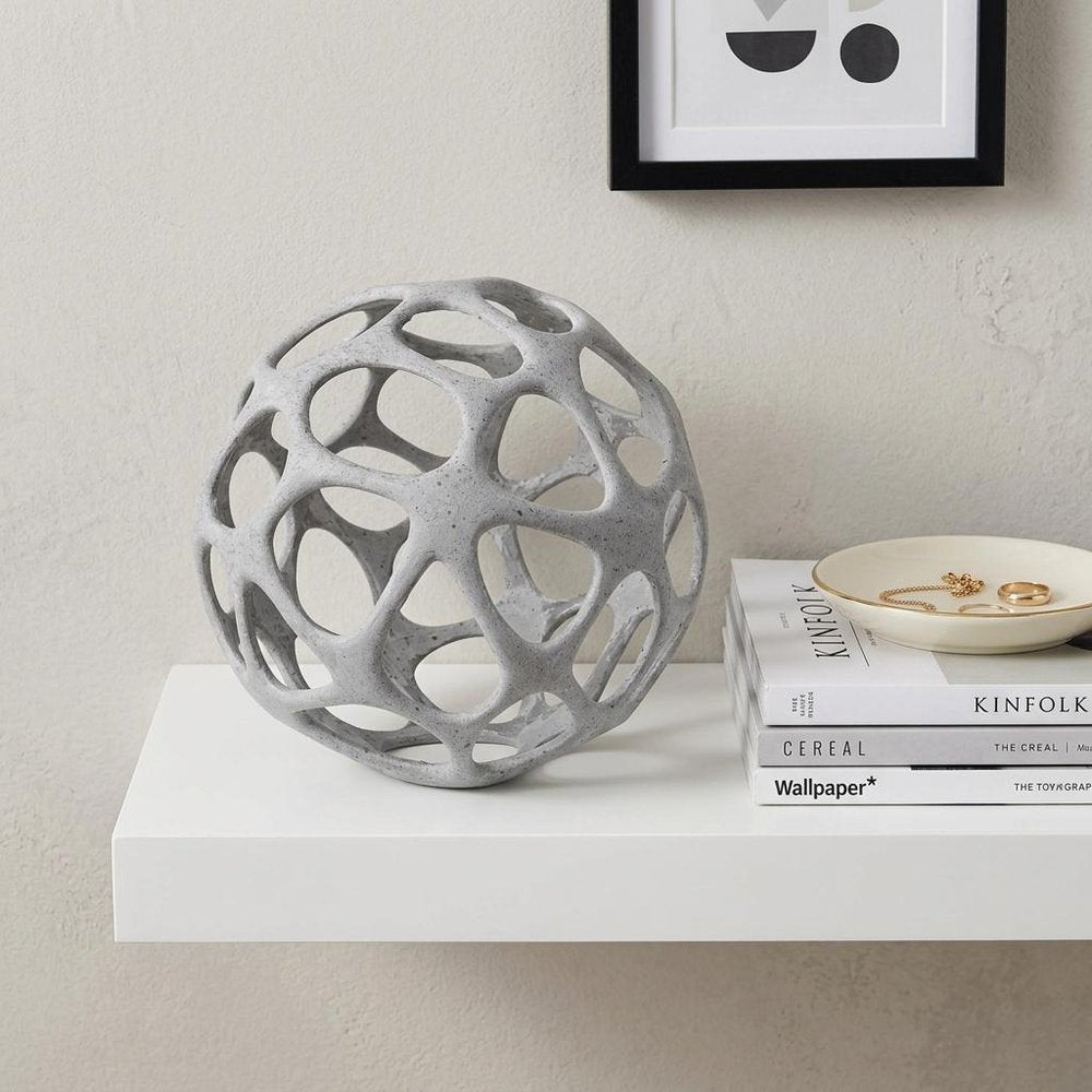 Light Gray Metal Hollow Orb Sculpture — view 6