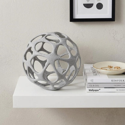 Light Gray Metal Hollow Orb Sculpture HomeRoots
