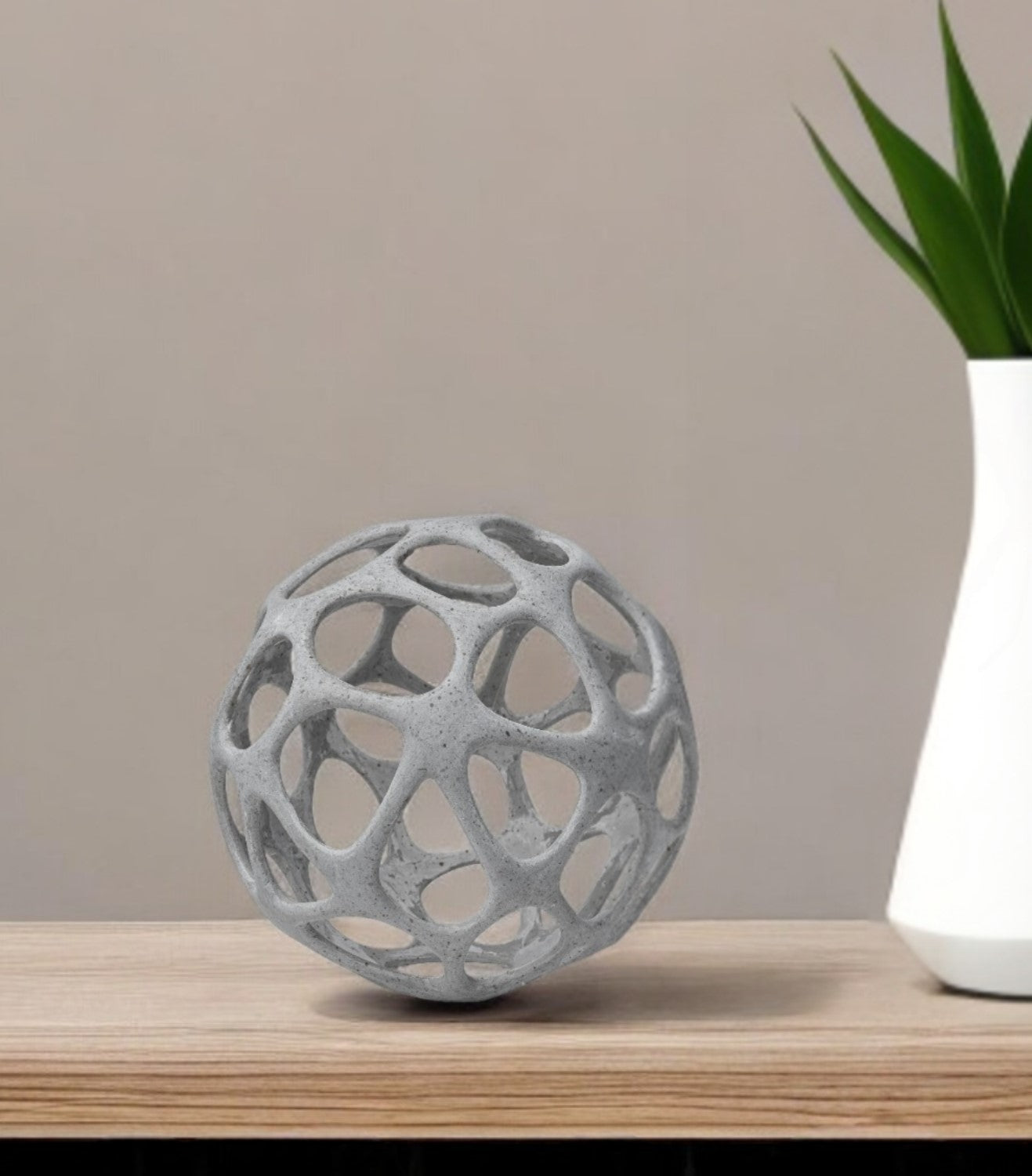 Light Gray Metal Hollow Orb Sculpture