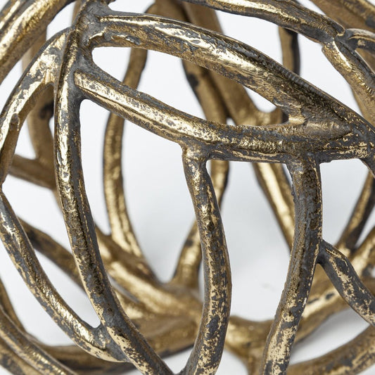 7" Antiqued Gold Rustic Tree Branch Aluminum Orb Tabletop Sculpture HomeRoots