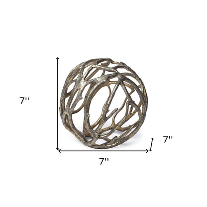 7" Antiqued Gold Rustic Tree Branch Aluminum Orb Tabletop Sculpture HomeRoots