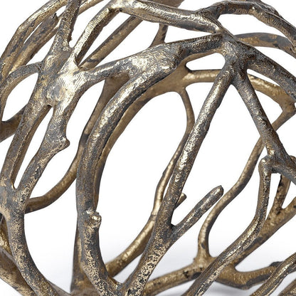 7" Antiqued Gold Rustic Tree Branch Aluminum Orb Tabletop Sculpture HomeRoots