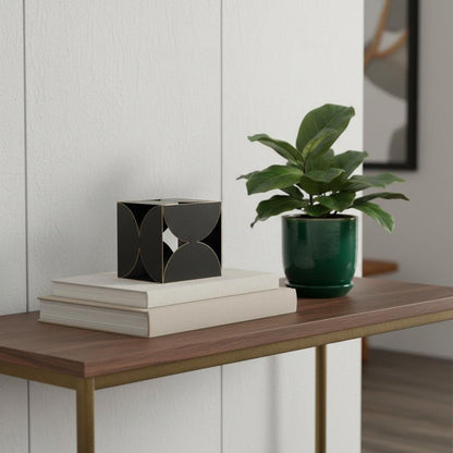 6" Contemporary Black Metal Geo Cube Sculpture HomeRoots