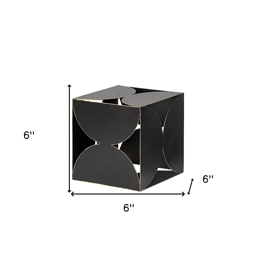 6" Contemporary Black Metal Geo Cube Sculpture HomeRoots