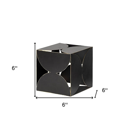 6" Contemporary Black Metal Geo Cube Sculpture HomeRoots