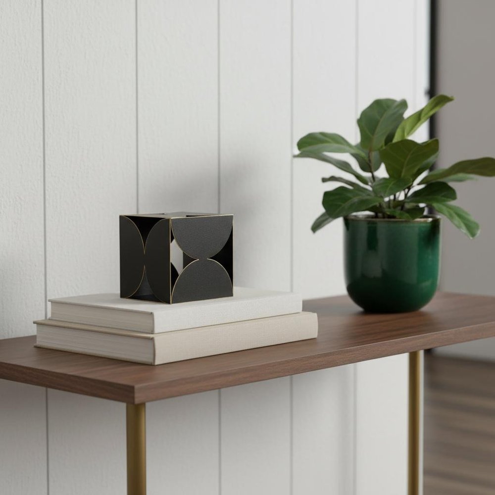 8" Contemporary Black Metal Geo Cube Sculpture HomeRoots