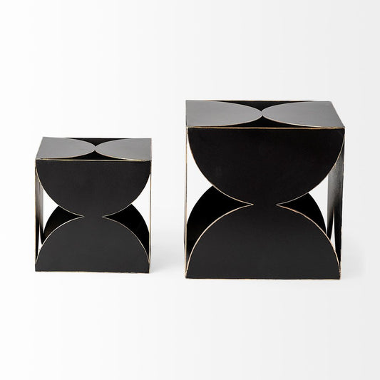 8" Contemporary Black Metal Geo Cube Sculpture HomeRoots