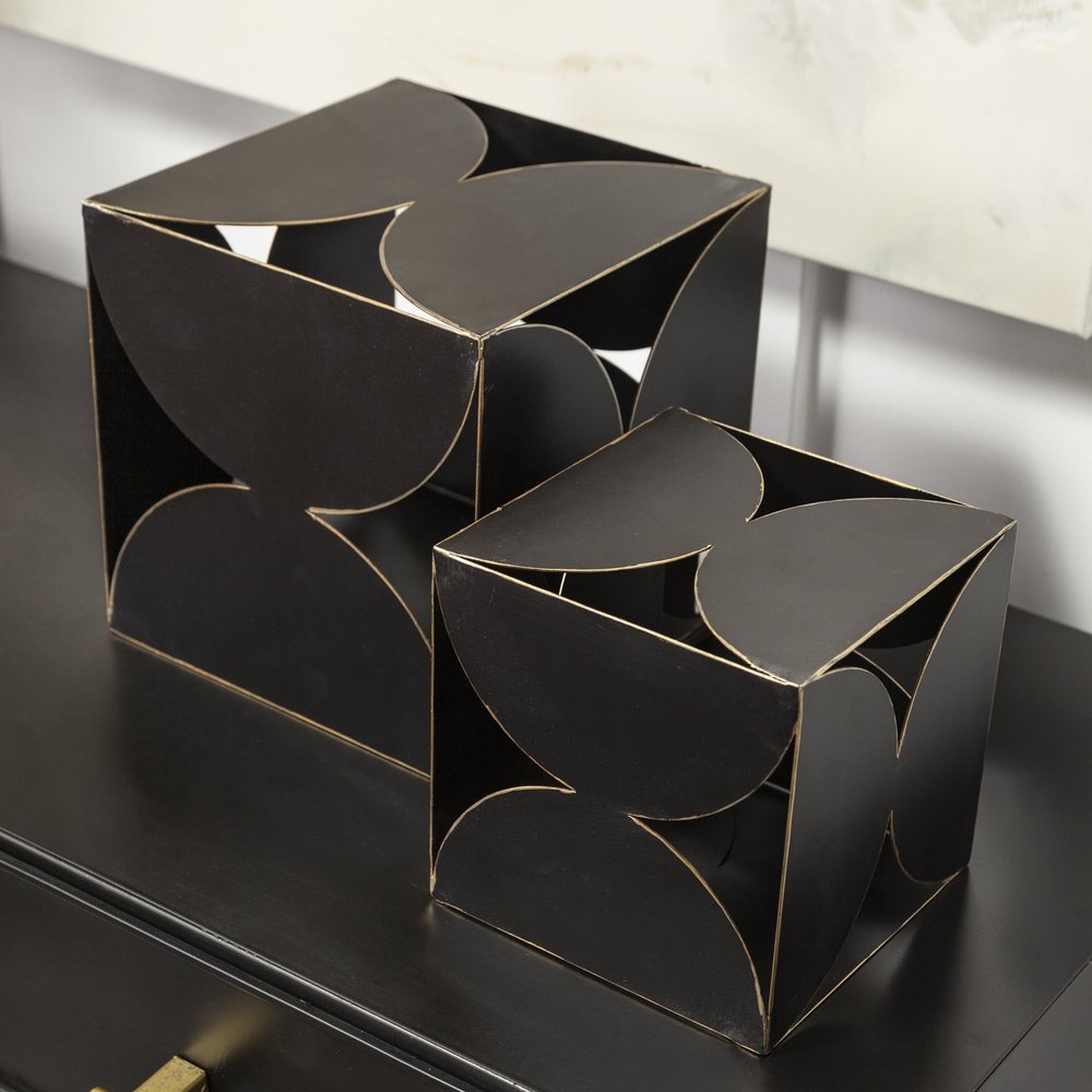 8" Contemporary Black Metal Geo Cube Sculpture HomeRoots