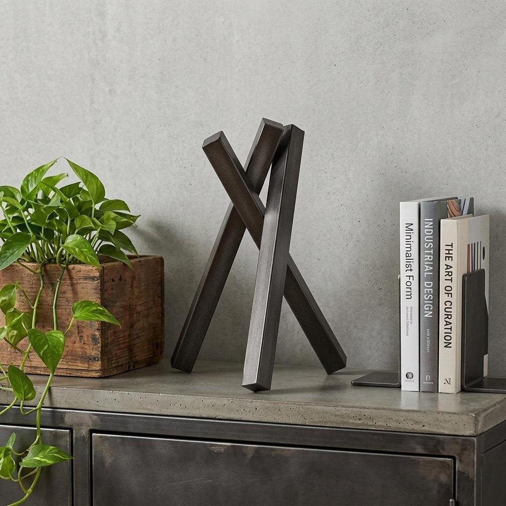 12" Gunmetal Gray Metal Abstract Geometric Tabletop Sculpture — view 7