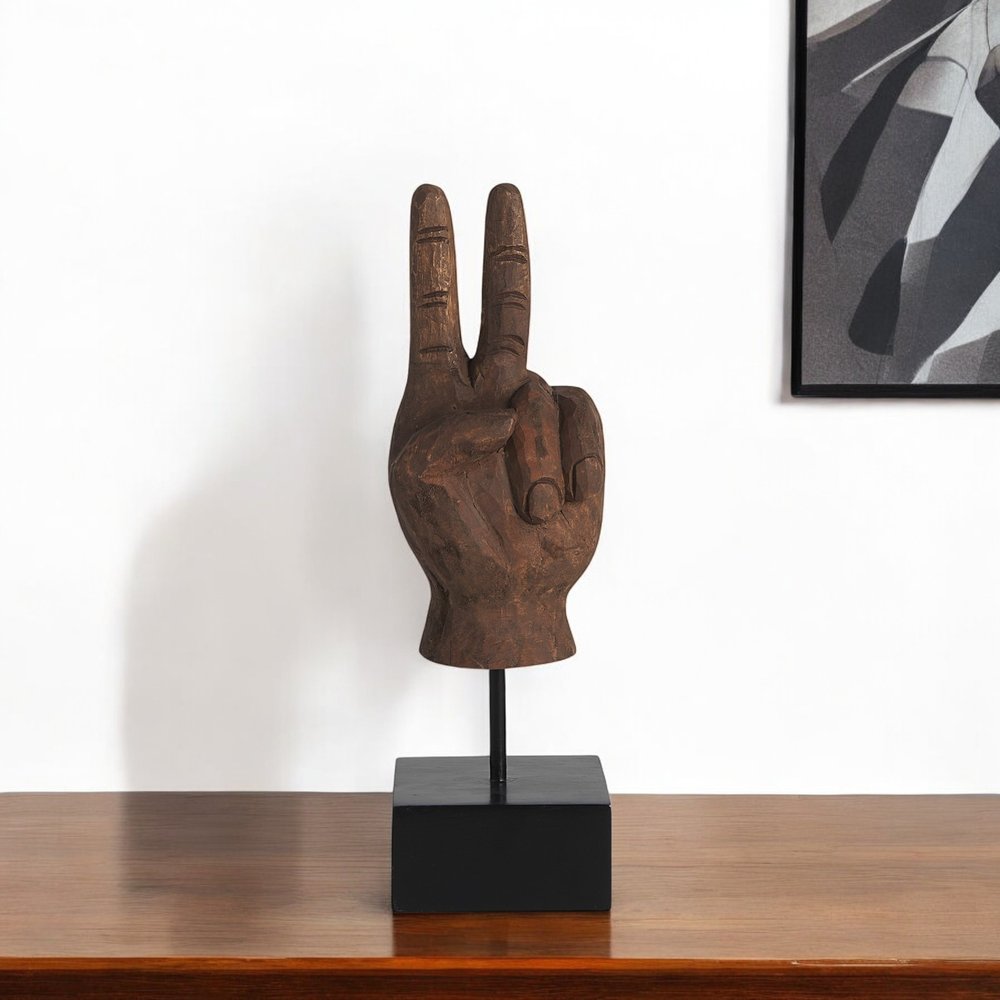 13" Brown Fabric Hand Tabletop Sculpture HomeRoots