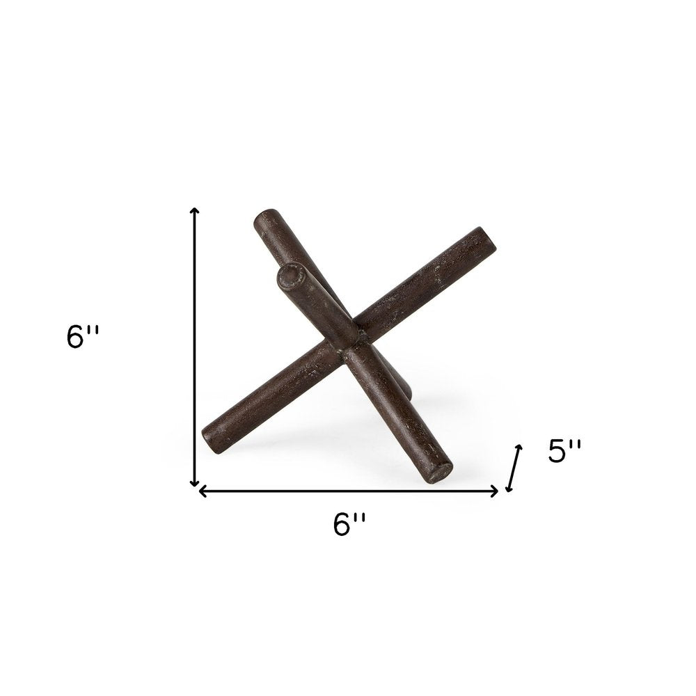 5" Brown Rustic Metal X Decorative Tabletop Sculpture HomeRoots