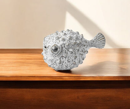 Petite Off White Puffer Fish Sculpture