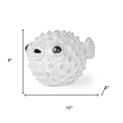 6" White Ceramic Puffer Fish Tabletop Sculpture HomeRoots