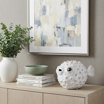 6" White Ceramic Puffer Fish Tabletop Sculpture HomeRoots