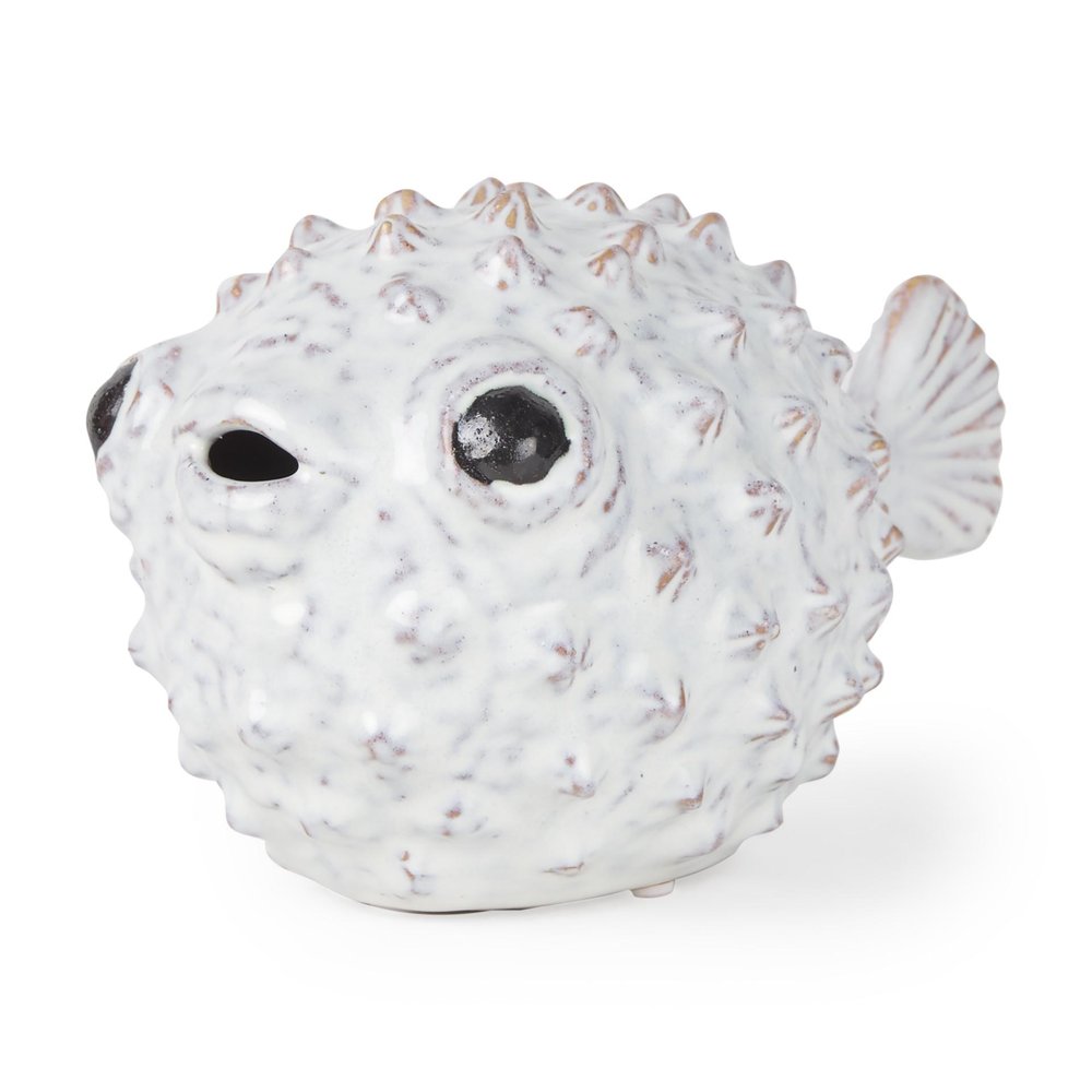 6" White Ceramic Puffer Fish Tabletop Sculpture — view 12