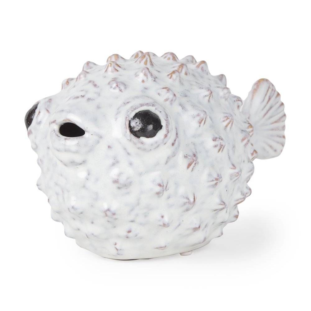6" White Ceramic Puffer Fish Tabletop Sculpture HomeRoots