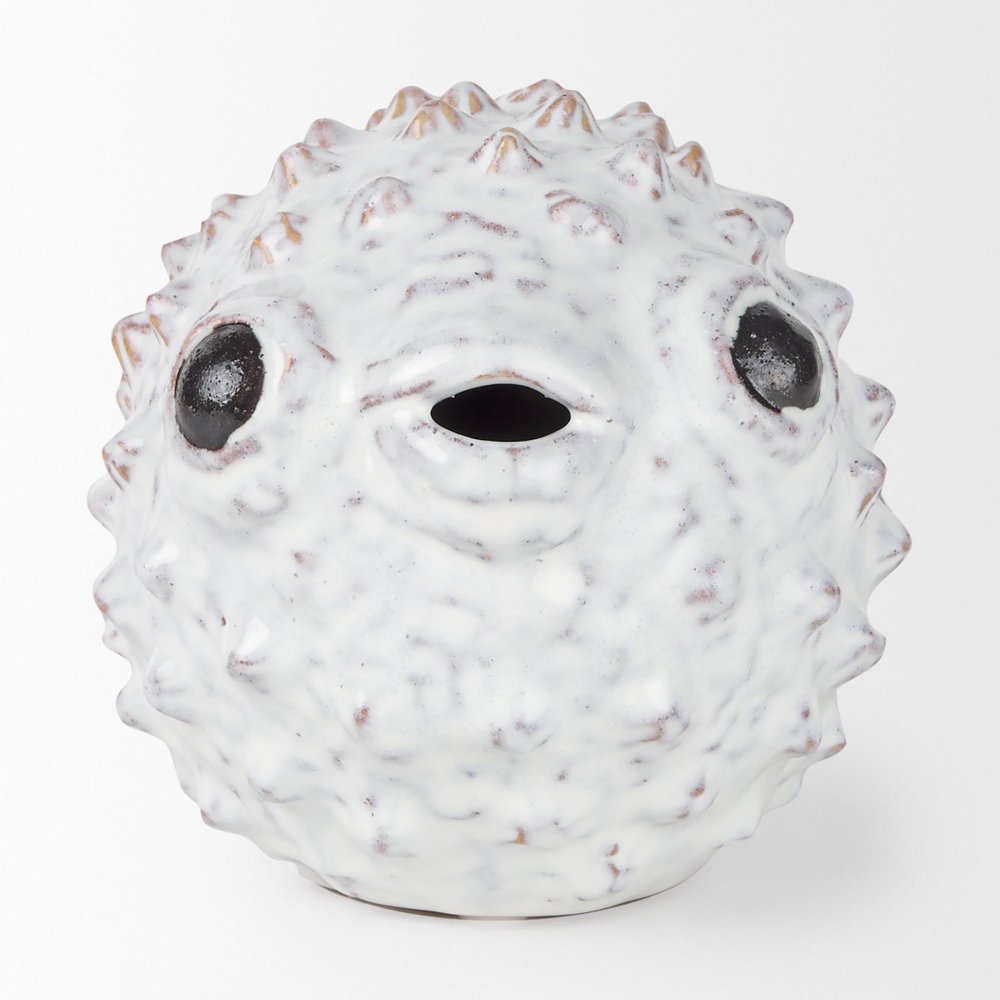 6" White Ceramic Puffer Fish Tabletop Sculpture HomeRoots