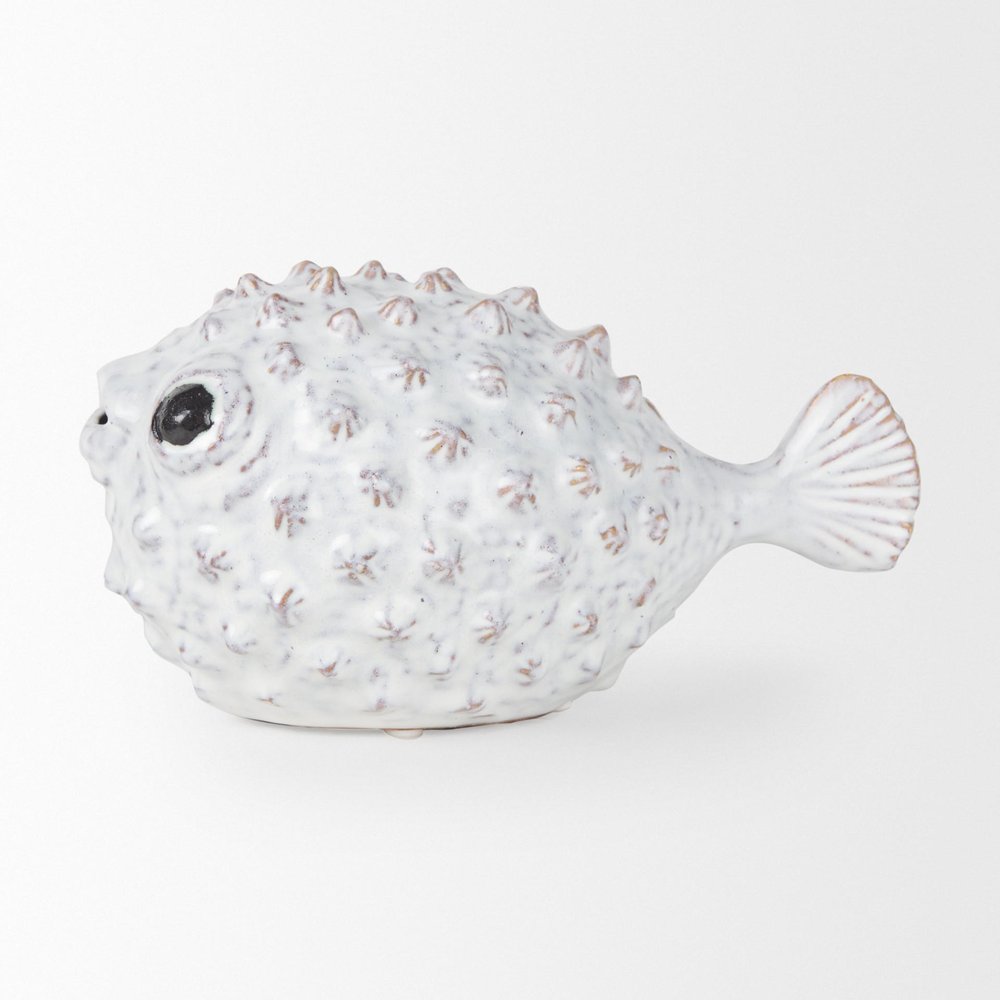 6" White Ceramic Puffer Fish Tabletop Sculpture HomeRoots