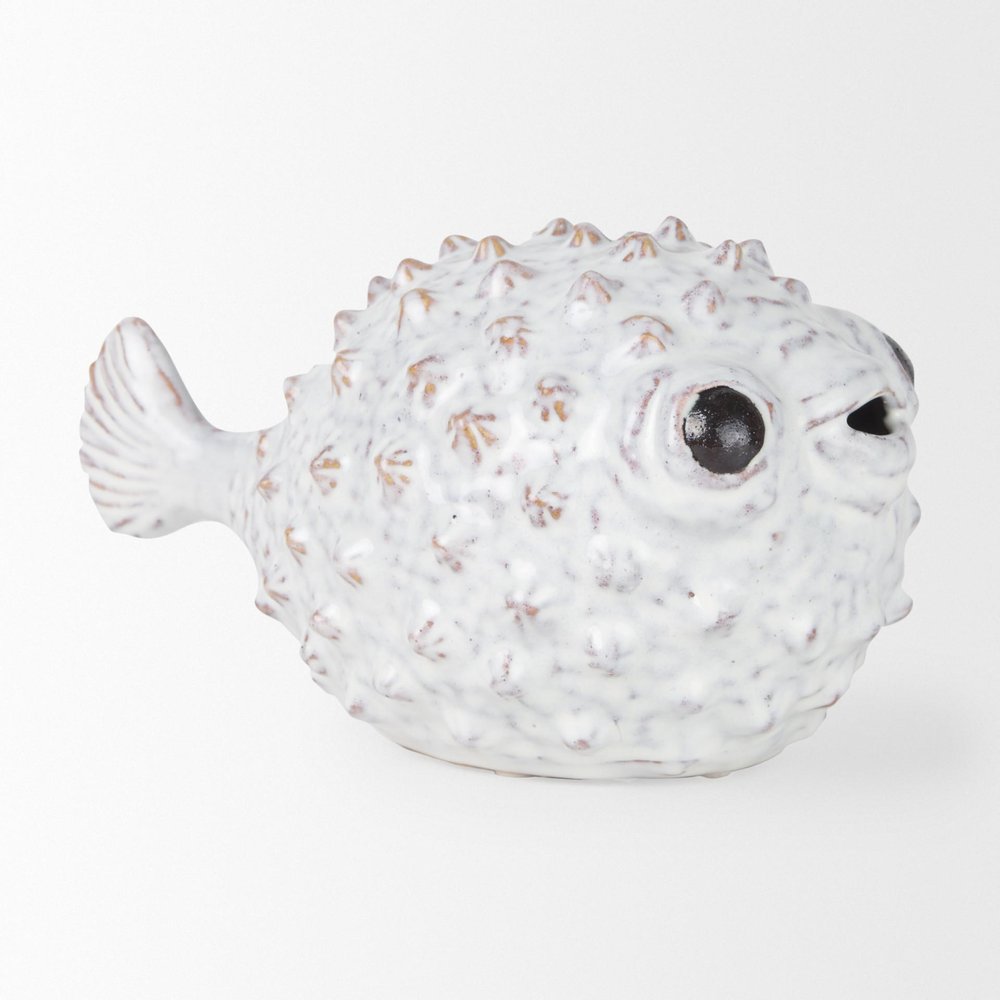 6" White Ceramic Puffer Fish Tabletop Sculpture HomeRoots