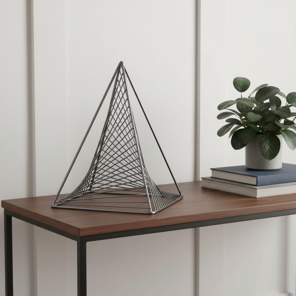 Contemporary Gray Metal Triangular Decor Piece — view 9