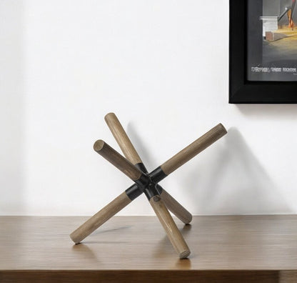6" Brown Metal And Wood Modern Abstract Tabletop Sculpture HomeRoots