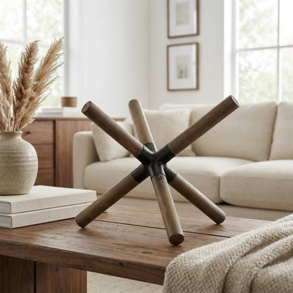 6" Brown Metal And Wood Modern Abstract Tabletop Sculpture HomeRoots