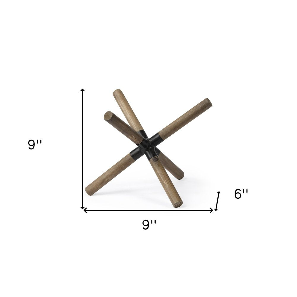6" Brown Metal And Wood Modern Abstract Tabletop Sculpture HomeRoots