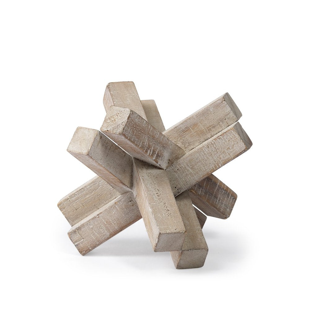 6" Light Brown Solid Wood Geometric Tabletop Sculpture — view 1