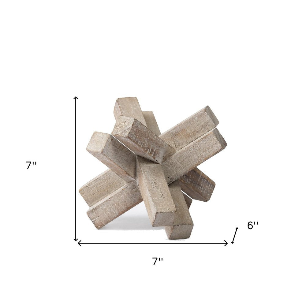 6" Light Brown Solid Wood Geometric Tabletop Sculpture — view 5