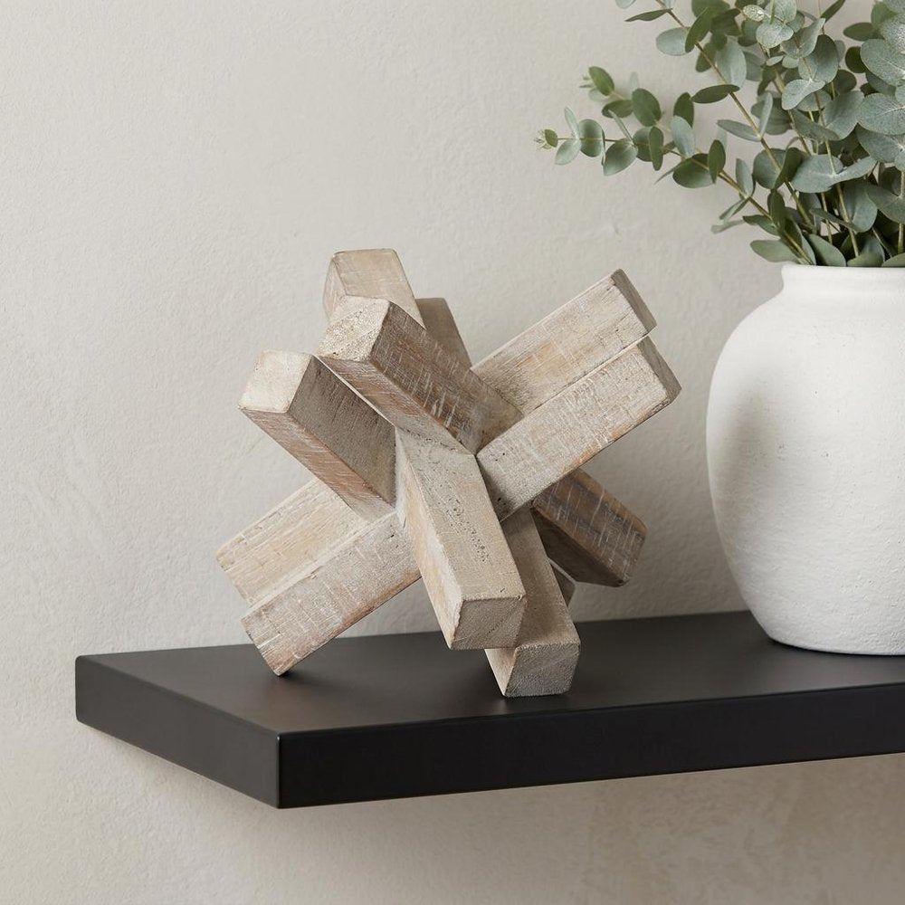 6" Light Brown Solid Wood Geometric Tabletop Sculpture HomeRoots