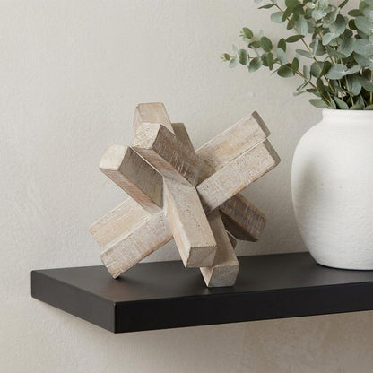 6" Light Brown Solid Wood Geometric Tabletop Sculpture HomeRoots