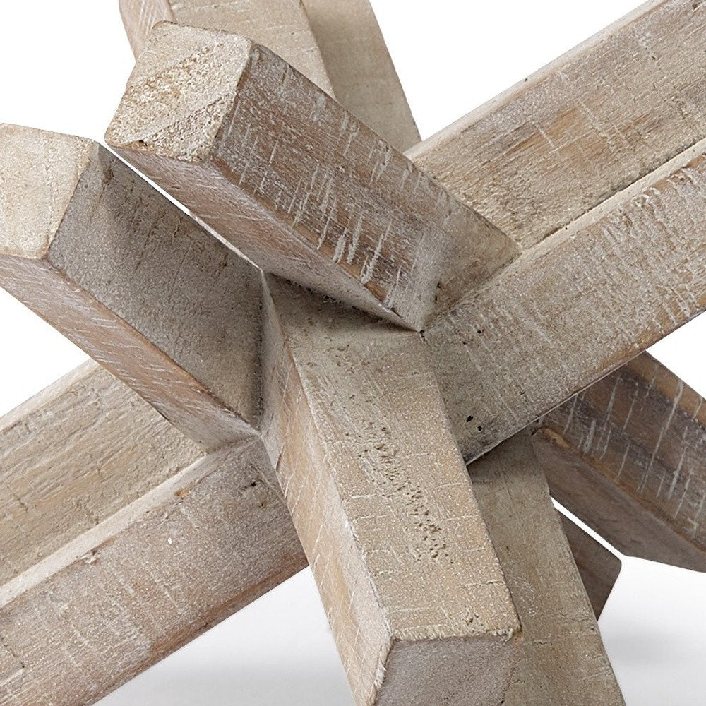 6" Light Brown Solid Wood Geometric Tabletop Sculpture — view 3