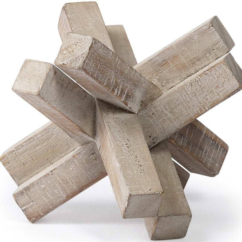 6" Light Brown Solid Wood Geometric Tabletop Sculpture — view 4