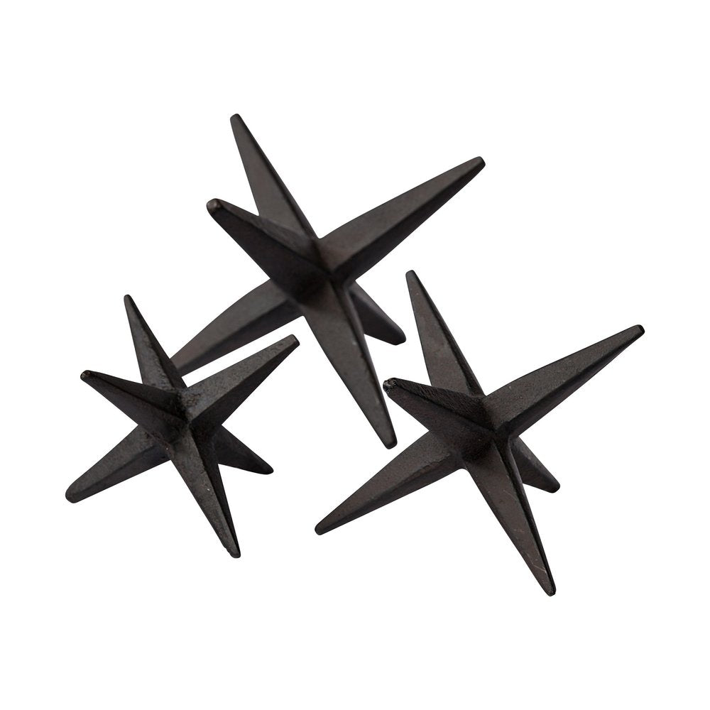 Set of Three Black Cast Iron Star Tabletop Sculptures — view 1