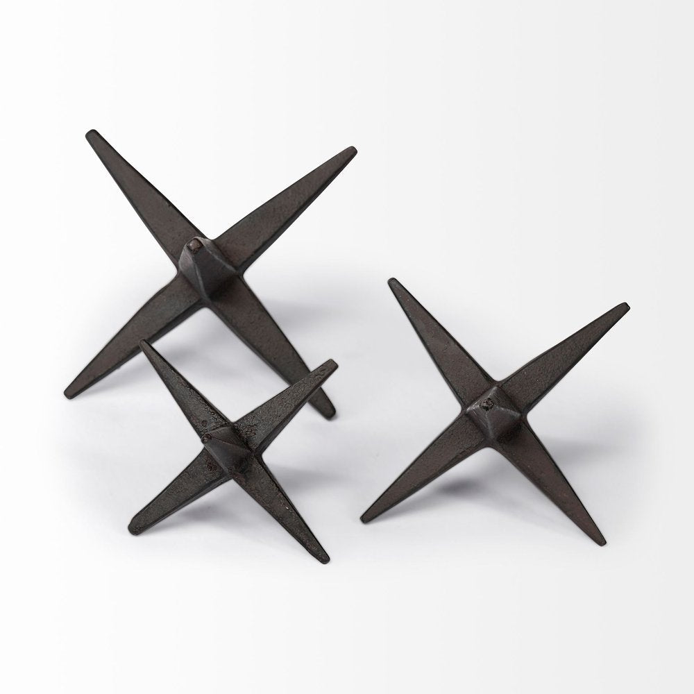 Set of Three Black Cast Iron Star Tabletop Sculptures HomeRoots
