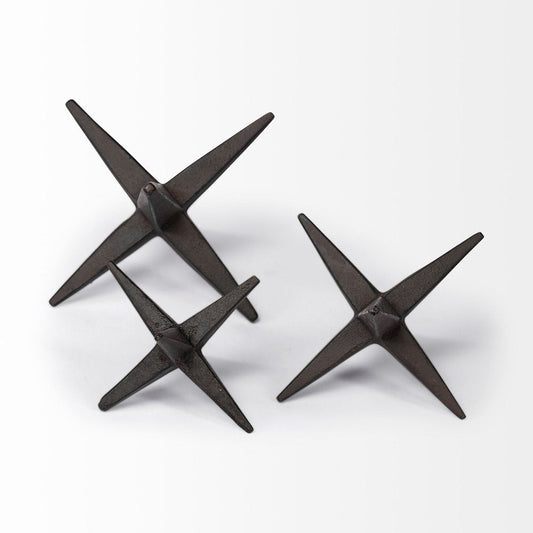 Set of Three Black Cast Iron Star Tabletop Sculptures HomeRoots