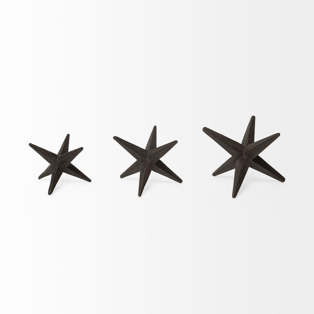 Set of Three Black Cast Iron Star Tabletop Sculptures HomeRoots