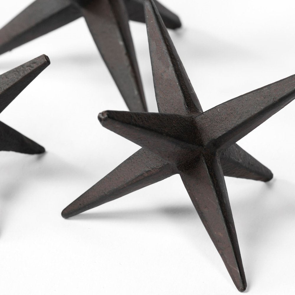 Set of Three Black Cast Iron Star Tabletop Sculptures — view 4