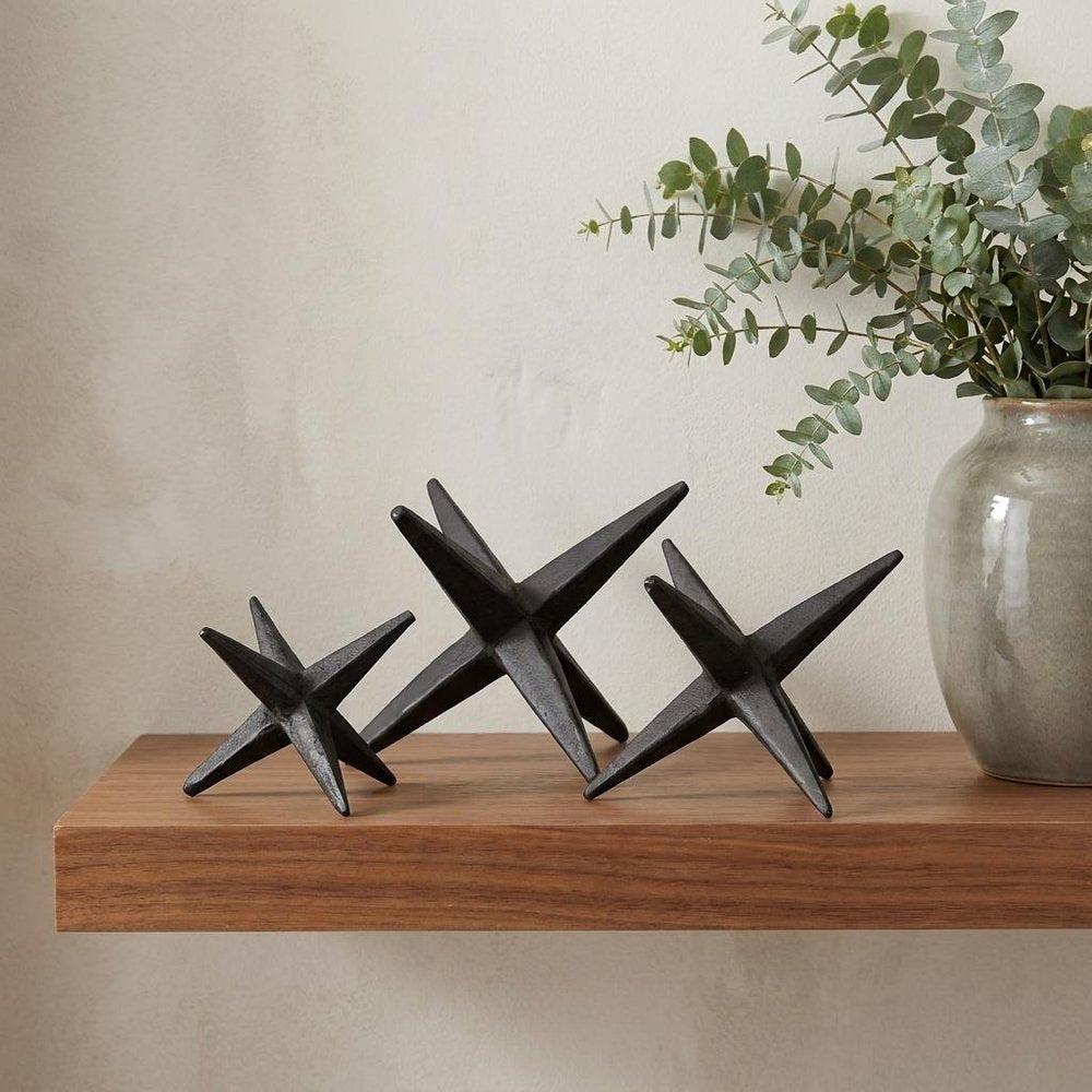 Set of Three Black Cast Iron Star Tabletop Sculptures — view 7