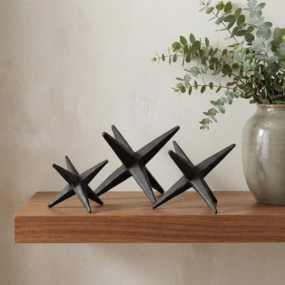 Set of Three Black Cast Iron Star Tabletop Sculptures HomeRoots