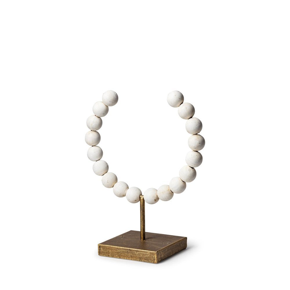 12" White and Gold Wood and Metal Abstract Beaded Tabletop Sculpture HomeRoots
